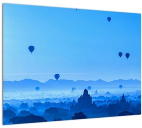 Sklenený obraz - Balóny nad krajinou (70x50 cm)