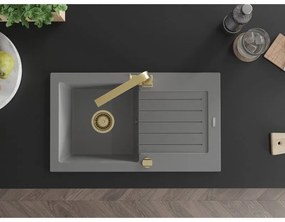 Mexen Pablo, granitový drez 752x436x161 mm, 1-komorový a zlatá batéria Rita, šedá, 6510-71-670300-50