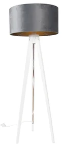 Moderná stojaca lampa trojnožka biela s sivým zamatovým tienidlom 50 cm - Tripod Classic