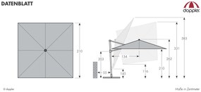 Derby DERBY DX 210 x 210 cm – kvalitný záhradný slnečník s bočnou nohou prírodná (kód farby 820)