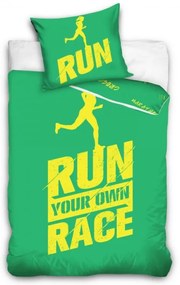 PERKÁLOVÉ OBLIEČKY RUN RACE ZELENÉ 140x200/70x90 cm