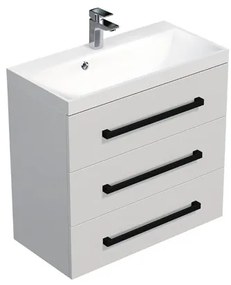 Kúpeľňová skrinka s čiernou úchytkou a umývadlom SAT Cube Way 80x76,5x40 cm biela lesk lesk/mat CUBE2C803BL, 1 ks