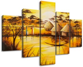 Gario Ručne maľovaný obraz Africká dedina - 5 dielny Rozmery: 150 x 105 cm