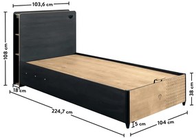 Posteľ s úložným priestorom a USB Sirius - dub čierny/dub zlatý