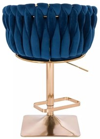 LuxuryForm DESIGN Barová stolička NORDEN VELUR na zlatej hranatej podstave - modrá