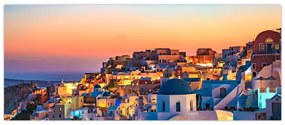 Obraz - Santorini pri zotmení (120x50 cm)