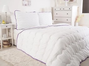 Celoročná prešívaná prikrývka 140x200 cm s vankúšom BELLA LAVENDER 70x90 cm, biela