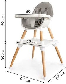 EcoToys Detská jedálenská stolička 2v1 a stôl, šedá, B0017-6 GRAY