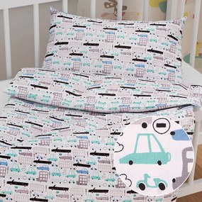 Biante Detské bavlnené posteľné obliečky do postieľky Sandra SA-199 Autíčka a autobusy Do postieľky 90x140 a 40x60 cm