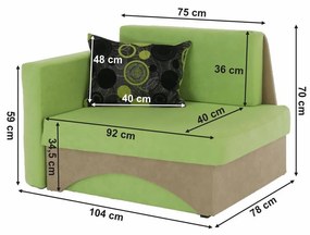 Tempo Kondela Rozkladacie kreslo, zelená/béžová, ľavá, KUBOŠ