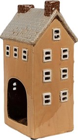 Hnedý keramický svietnik na čajovú sviečku domček Amster Village - 11*9*22 cm