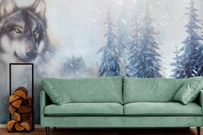 Samolepiaca tapeta vlk v zasneženej krajine - 150x100