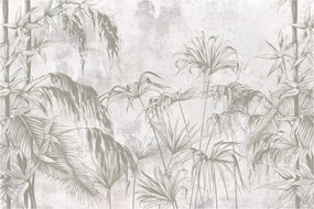 Obraz - Tropické rastliny na stene v šedej (90x60 cm)