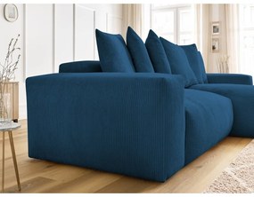 Modrá menčestrová rozkladacia/s úložným priestorom rohová pohovka Voltaire – Bobochic Paris