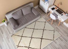 Koberec FLUFFY 2373 shaggy mriežka krém / béžový