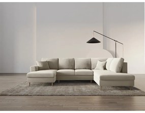 Béžová zamatová rozkladacia/s úložným priestorom rohová pohovka (pravý roh/do "U") Kyoto – Cosmopolitan Design