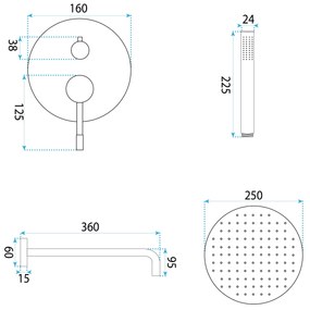 Rea Lungo Diamond, podomietkový sprchový set s dažďovou hlavovou a ručnou sprchou, zlatá lesklá, REA-P6964