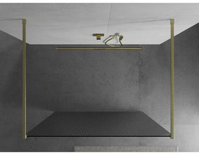 Mexen Kioto, sprchová zástena Walk-In 120 x 200 cm, 8mm sklo s rebrovým vzorom, zlatý matný profil, 800-120-002-55-09