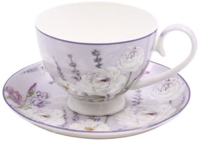 HOME ELEMENTS Porcelánová šálka a podšálka, 250 ml, Levanduľa