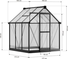 Skleník 210 x 183 x 193 cm, zosilnená konštrukcia, polykarbonát 6 mm