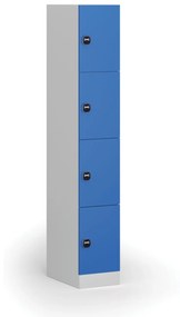 Šatníková skrinka s úložnými boxmi, 4 boxy, 1850 x 300 x 500 mm, zámok s čítačkou RFID kariet, modré dvere