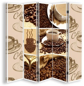 Ozdobný paraván, Káva v různých podobách - 180x170 cm, päťdielny, obojstranný paraván 360°
