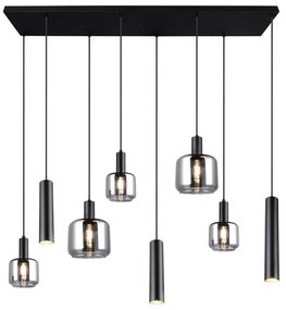 Čierne závesné svietidlo s kovovo-skleneným tienidlom Mataro – Trio