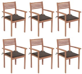 Stohovateľné záhradné stoličky s podložkami 6 ks tíkový masív 3072580