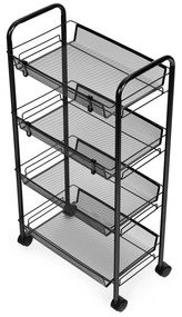 ModernHome Policový kovový organizér na kolieskach, 4 police, čierna ModernHome