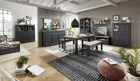 Široká vitrína Jasmin, grafit/dub, s osvetlením