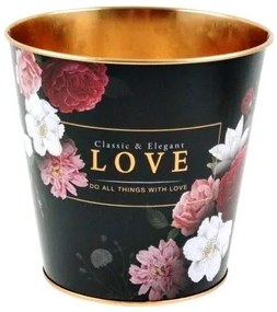LOVE Plechový obal na kvetináč kvetinový čierny