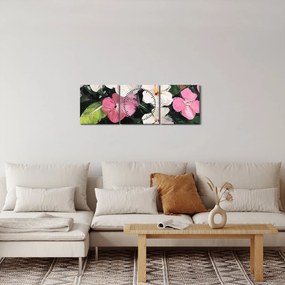 Obraz - Ružové a biele kvety (s hodinami) (90x30 cm)