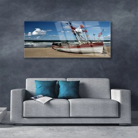 Obraz na akrylátovom skle More pláž loďka krajina 125x50 cm