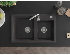 Mexen Tomas, granitový drez 800x500x190 mm, 2-komorový, čierna škvrnitá, 6516802000-76
