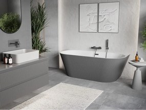 Mexen Oris, voľne stojaca ryhovaná vaňa 150 x 75 cm, biela-šedá, grafitový prepad, 52871507562-95