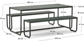 Tmavozelená kovová záhradná jedálenská súprava pre 4 Sotil – Kave Home