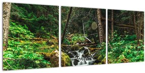 Obraz potoka v lese (s hodinami) (90x30 cm)