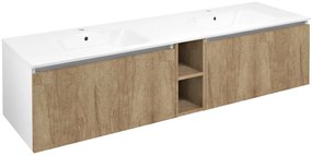Sapho Sapho, LOREA skrinka s dvojumývadlom 161x46x51,5cm (70+20+70cm), dub alabama/biela matná, LE070-2231-09