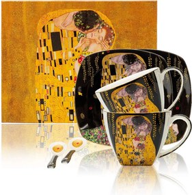 HOME ELEMENTS Porcelánová šálka a podšálka 2 x 250 ml, Klimt Bozk, tmavý