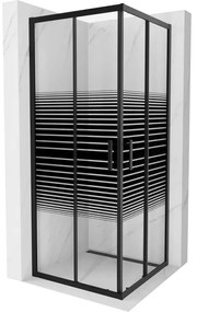 Mexen Rio, štvorcový sprchovací kút s posuvnými dverami 80(dvere) x 80(dvere) x 190 cm, 6mm číre sklo s pásikmi, čierny profil, 860-080-080-70-20