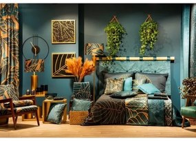 Kvalitné tyrkysovo zelené posteľné obliečky bavlnený satén s motívom botanických listov
