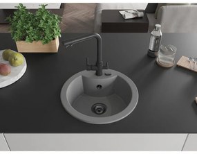 Mexen Diego, 1-komorový granitový drez 488x488x167 mm, čierna batéria Duero, šedá, 6512-71-671600-70-B