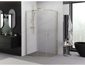 Mexen Exo, polkruhový posuvný sprchový kút 90 x 80 cm, číre sklo, zlatá, 8132-090-080-50-00