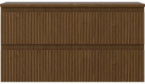 Mexen Rivel, kúpeľňová skrinka 90 cm s hornou časťou, 2 zásuvky, drážkovaná, orech, 91A20-09047-2-BFFC86