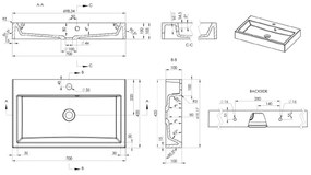 Sapho - Umývadlo na dosku ORINOKO 70x42 cm mramor/biela