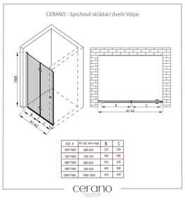 Cerano Volpe, skladacie sprchové dvere 70x190 cm, 6mm číre sklo, chrómový profil, CER-CER-423294