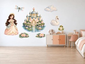Princezná z leknínového zámku jemné leknínové akvarelové nálepky na stenu pre dievčatká arch 46 x 34 cm