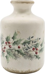 Béžová keramická váza s cezmínou Holly Christmas Antique – Ø 11*17,5 cm