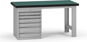 Pracovný stôl do dielne G8, 1500 x 750 x 800 mm, 1x kontejner, 6 zásuviek, sivá