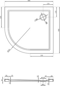 Mexen Flow, asymetrická štvrťkruhová sprchová vanička slim, pravá 90 x 80 cm, čierna matná - 46Q708090R